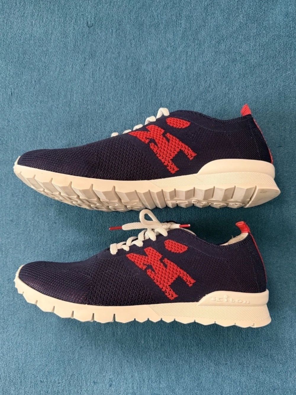 Kiton Knit Sneakers With Logo Blue Red Size 7 EU Size 8 US